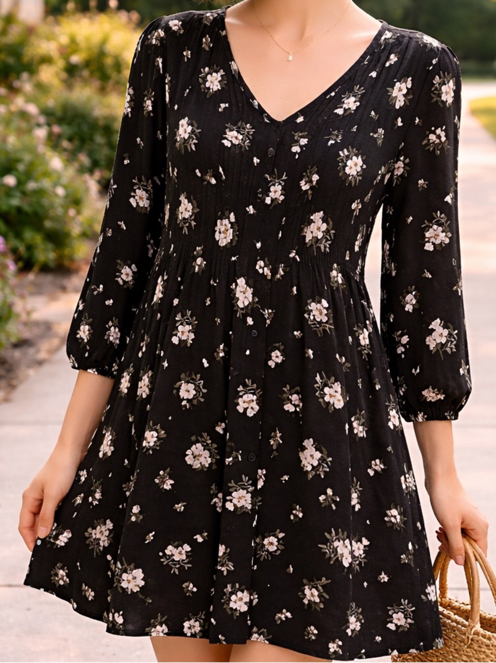 Old Navy Sundress with V-Neck Midi MP Black & White